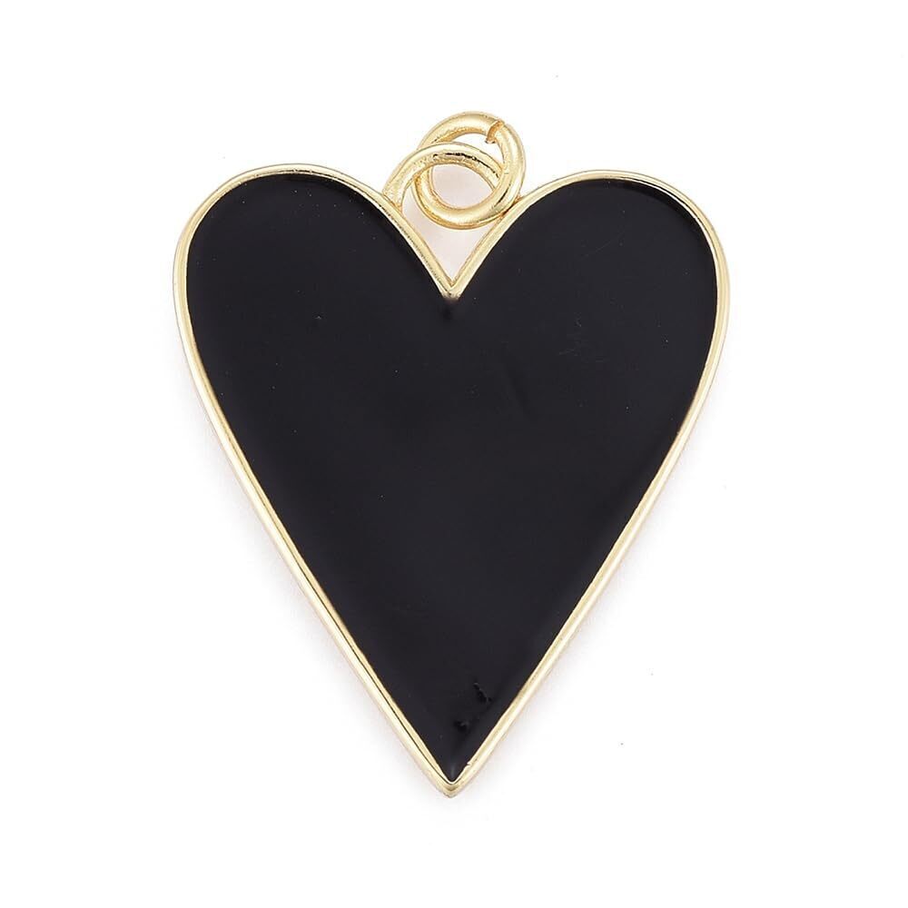 9192 5Pcs Black Enamel Love Shaped Charms Flat Brass Love Heart Charms